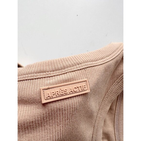 APRES ACTIF Beige Champagne Essential Ribbed Cropped Racerback Tank, Size S - Picture 7 of 10